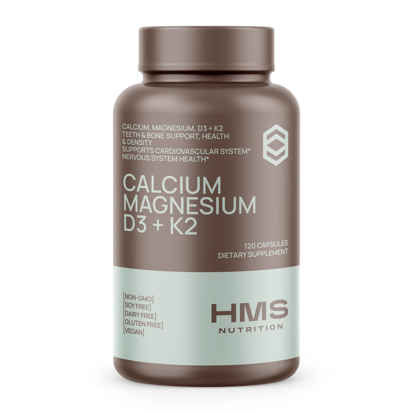 HMS Nutrition Calcium Magnesium Vitamins D3 and K2-120 Vegan Capsules 60 Day Supply - Immune System Health Strong Bones & Teeth - Non-GMO Soy Free & Dairy Free