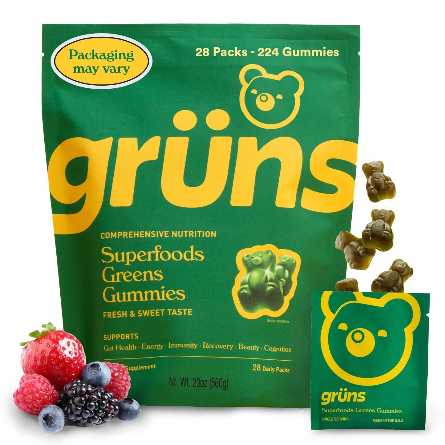 Gruns Super Greens Gummies with Spirulina, Chlorella & Probiotics
