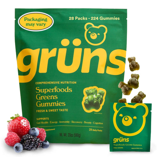 Gruns Super Greens Gummies with Spirulina, Chlorella & Probiotics