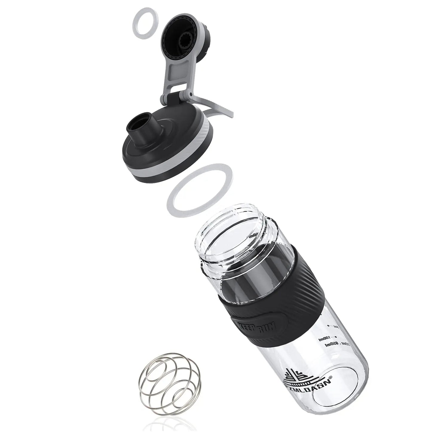 PZMLOASN 650ml Leak-Proof BPA-Free Protein Shaker Bottle Black
