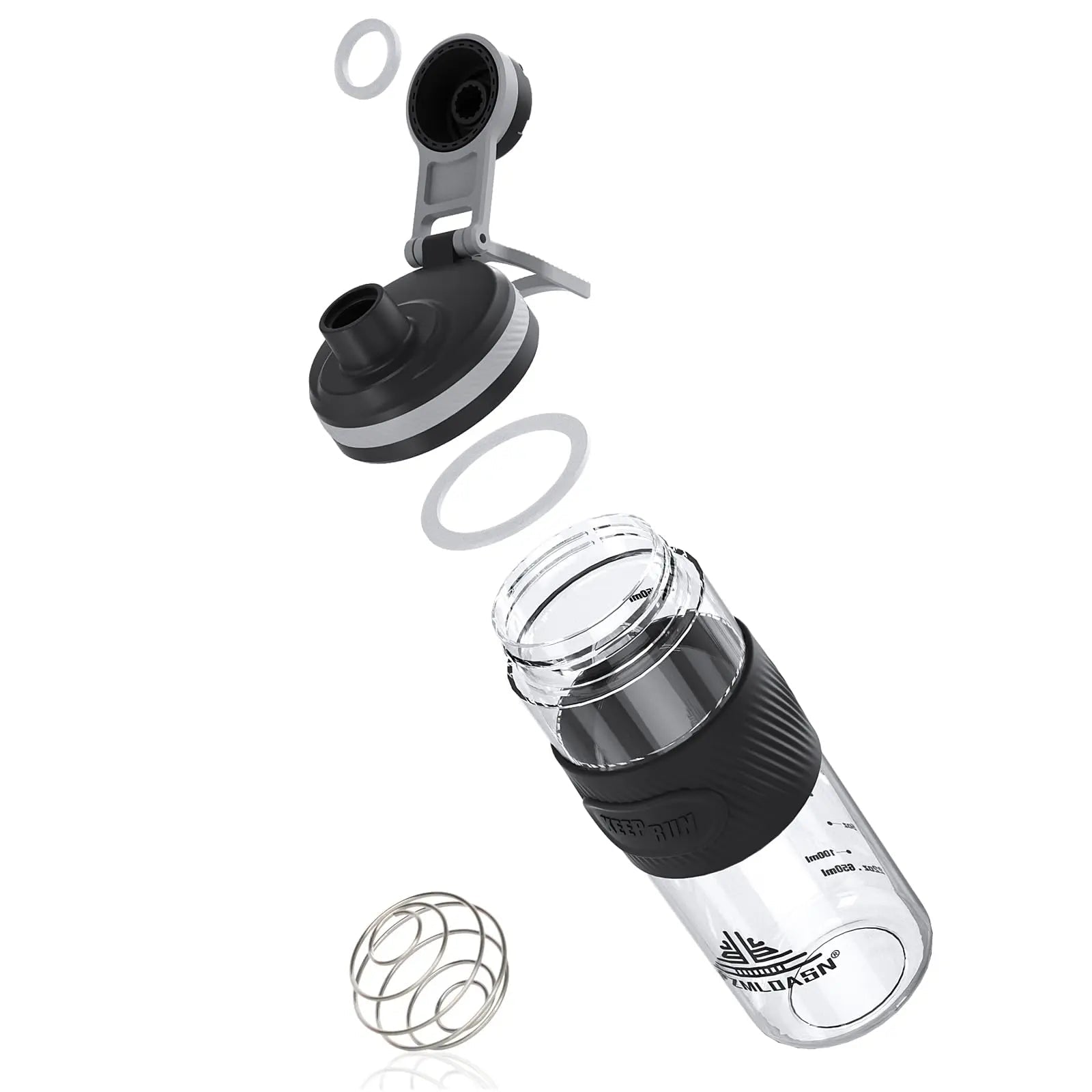 PZMLOASN 650ml Leak-Proof BPA-Free Protein Shaker Bottle Black