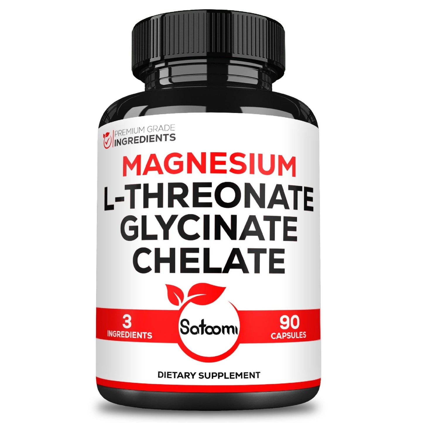 Satoomi 3in1 1200mg Magnesium L-Threonate Supplement with Magnesium Glycinate & Magnesium Chelate - 90 Capsules - Elite Nutrition